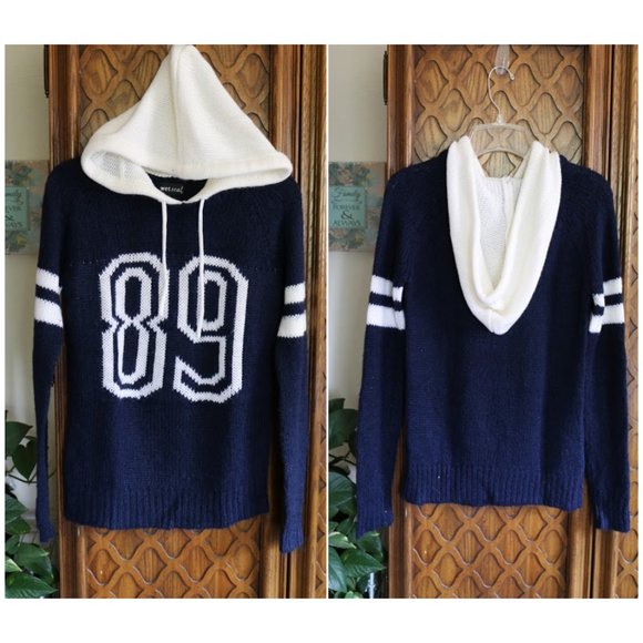 Wet Seal ‘89’ Knit Varsity Hoodie Pullover Sweater - Picture 2 of 15